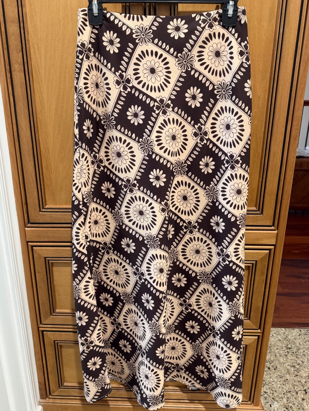 Women’s Brown and Cream Printed Maxi Skirt